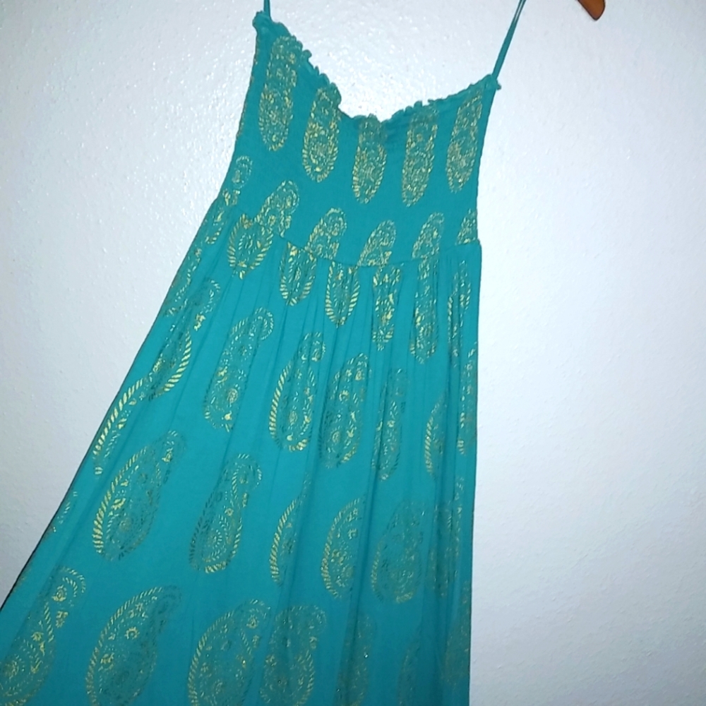 Denim & Supply Ralph Lauren XS Gold Imprint Maxi Dress in Teal Turquoise - Picture 2 of 7